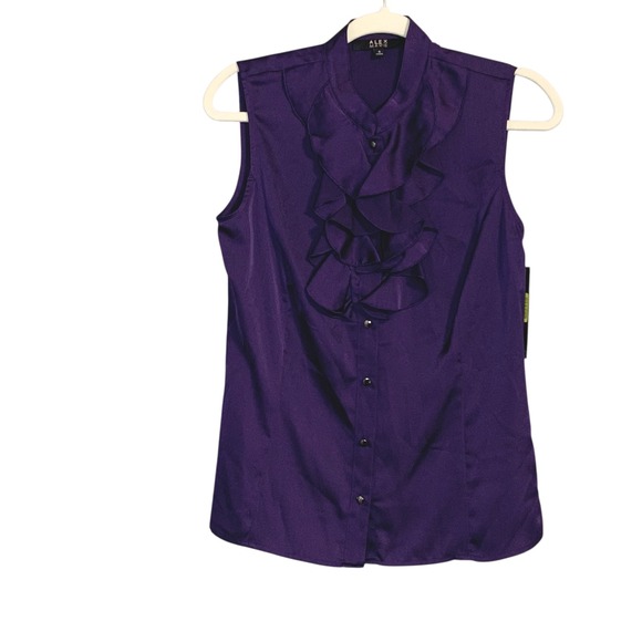 Alex Marie Ruffle Blouse Sleeveless Button Down Top Elegant Eggplant Purple S - Picture 2 of 10